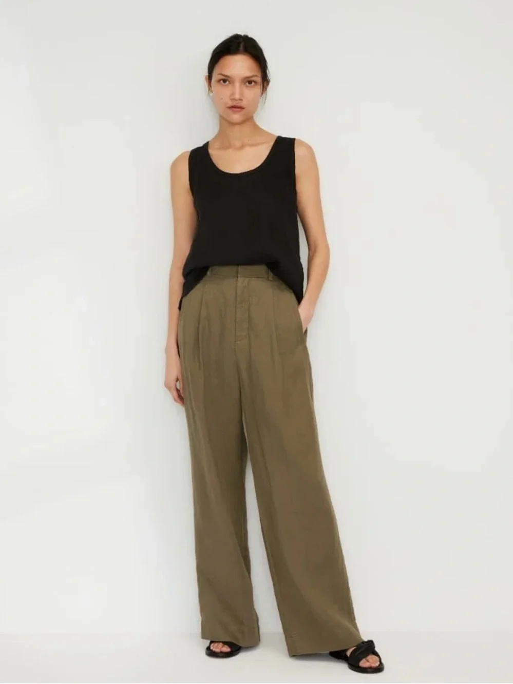 Everlane_ The Linen Way-High Drape Pant, 6, Kalamata (olive green)